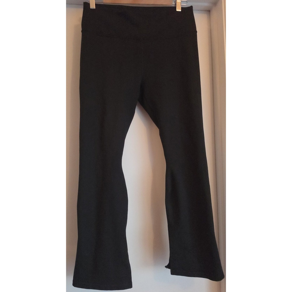 Fabletics PowerHold Black High Rise Flare Leggings Side Slit Yoga Pants